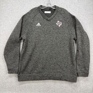 Texas A&M Aggies Adidas Sweater Mens Large Gray V Neck Fleece Sweatshirt NCAA